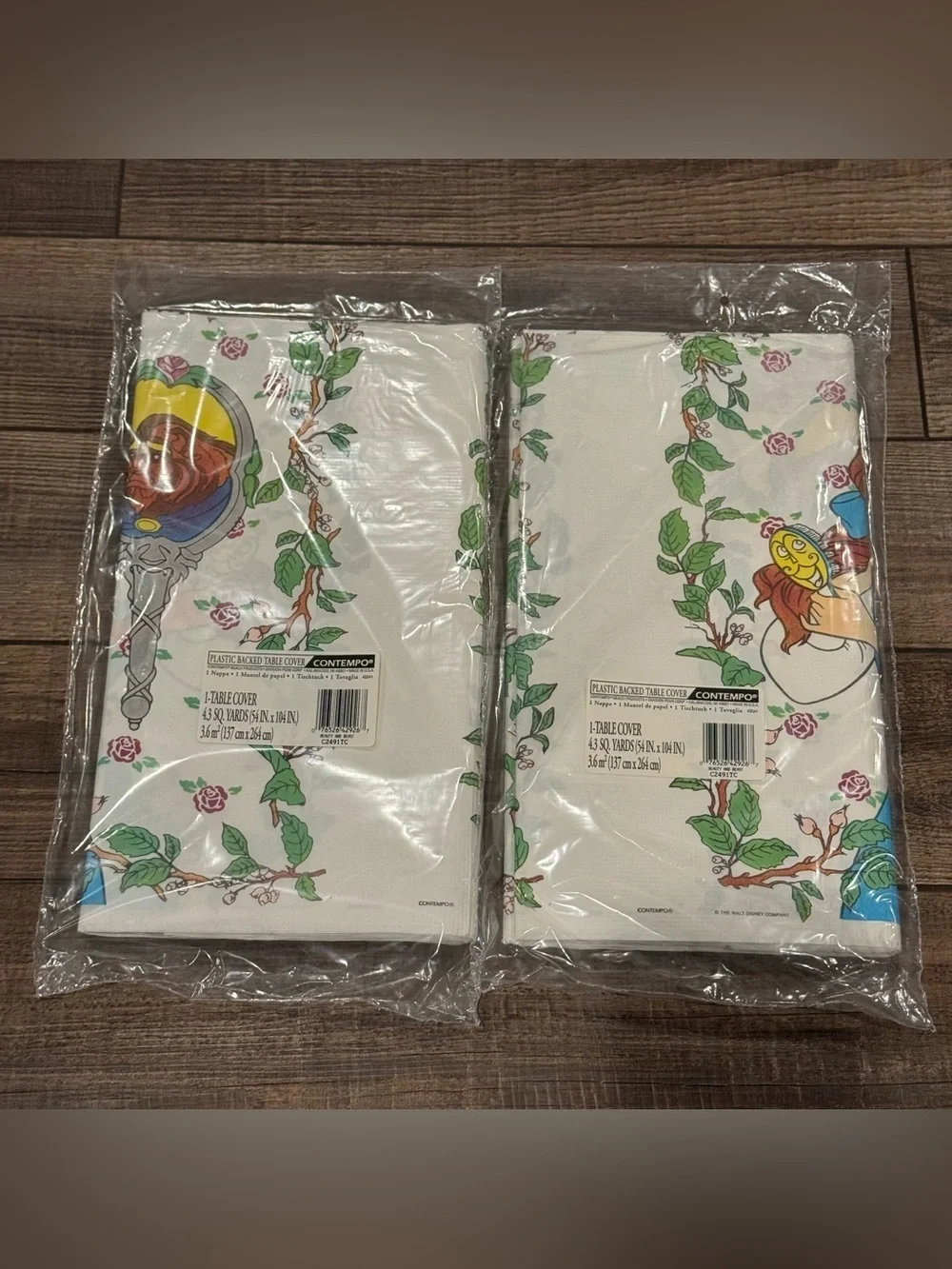 Vintage 90s Beauty & the Beast party paper table cover tablecloth Made USA Lot 2
